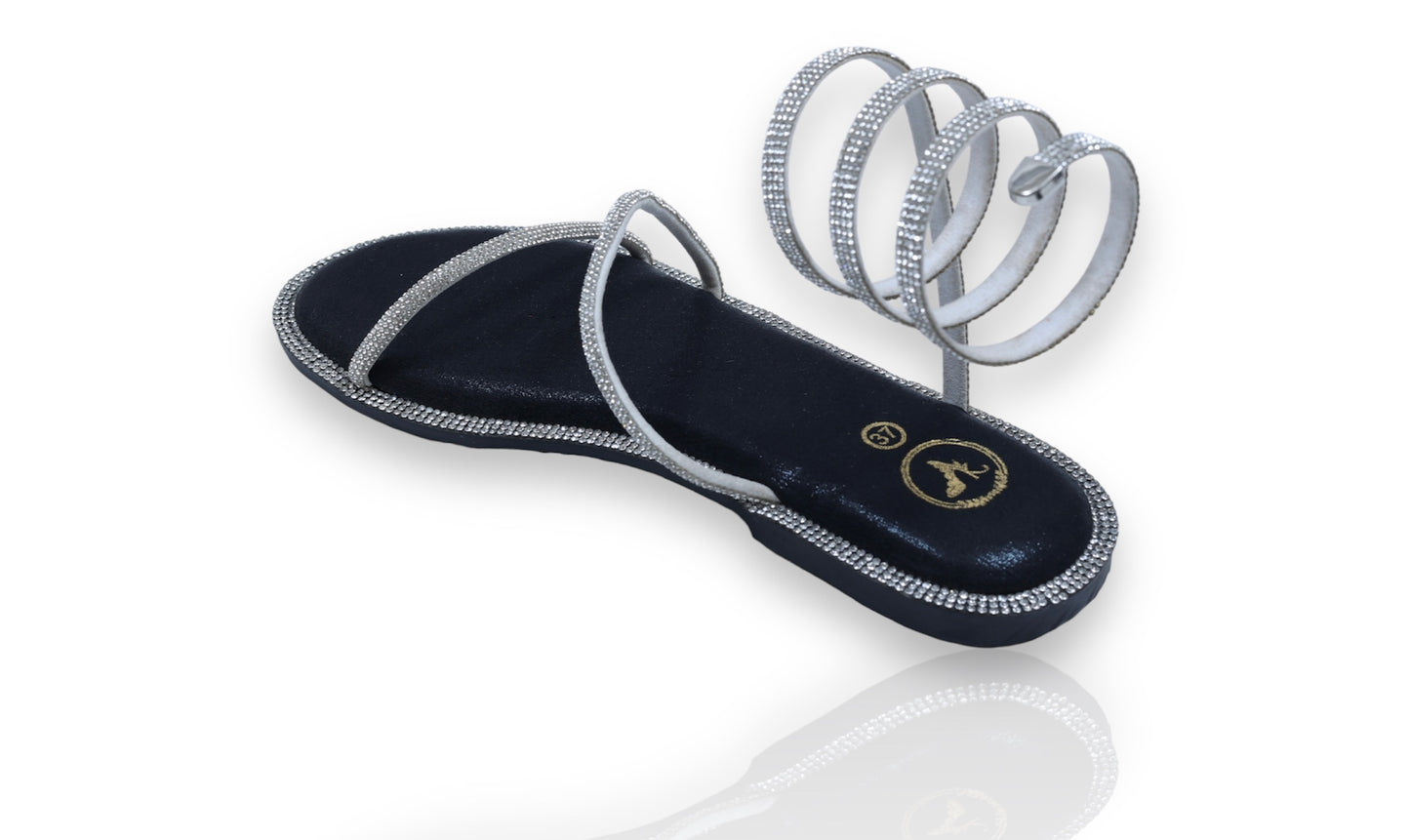 Silver Spring with Black Pillow Walk Base Open Toe Flats