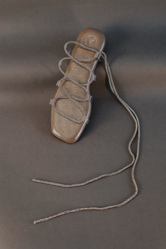 Gold Stringy Shoe Lace Flats Sandal