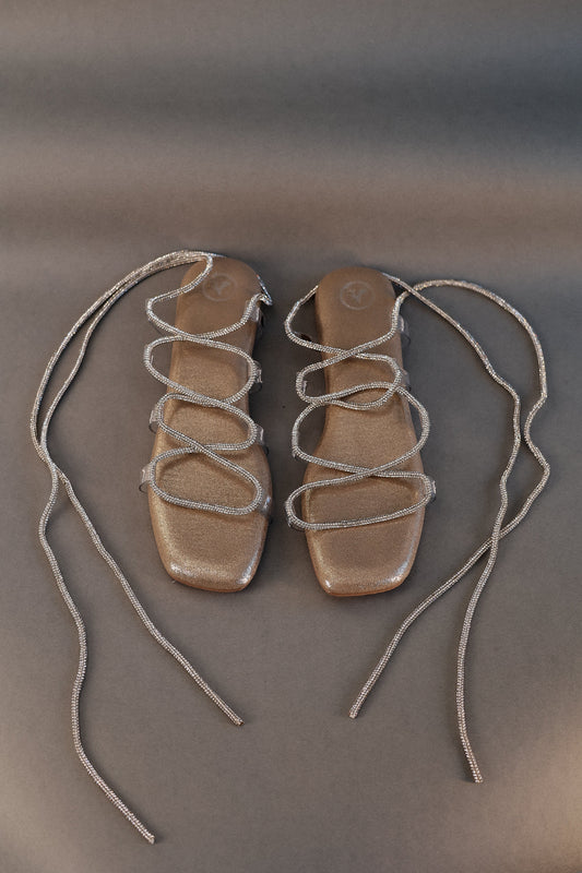 Gold Stringy Shoe Lace Flats Sandal