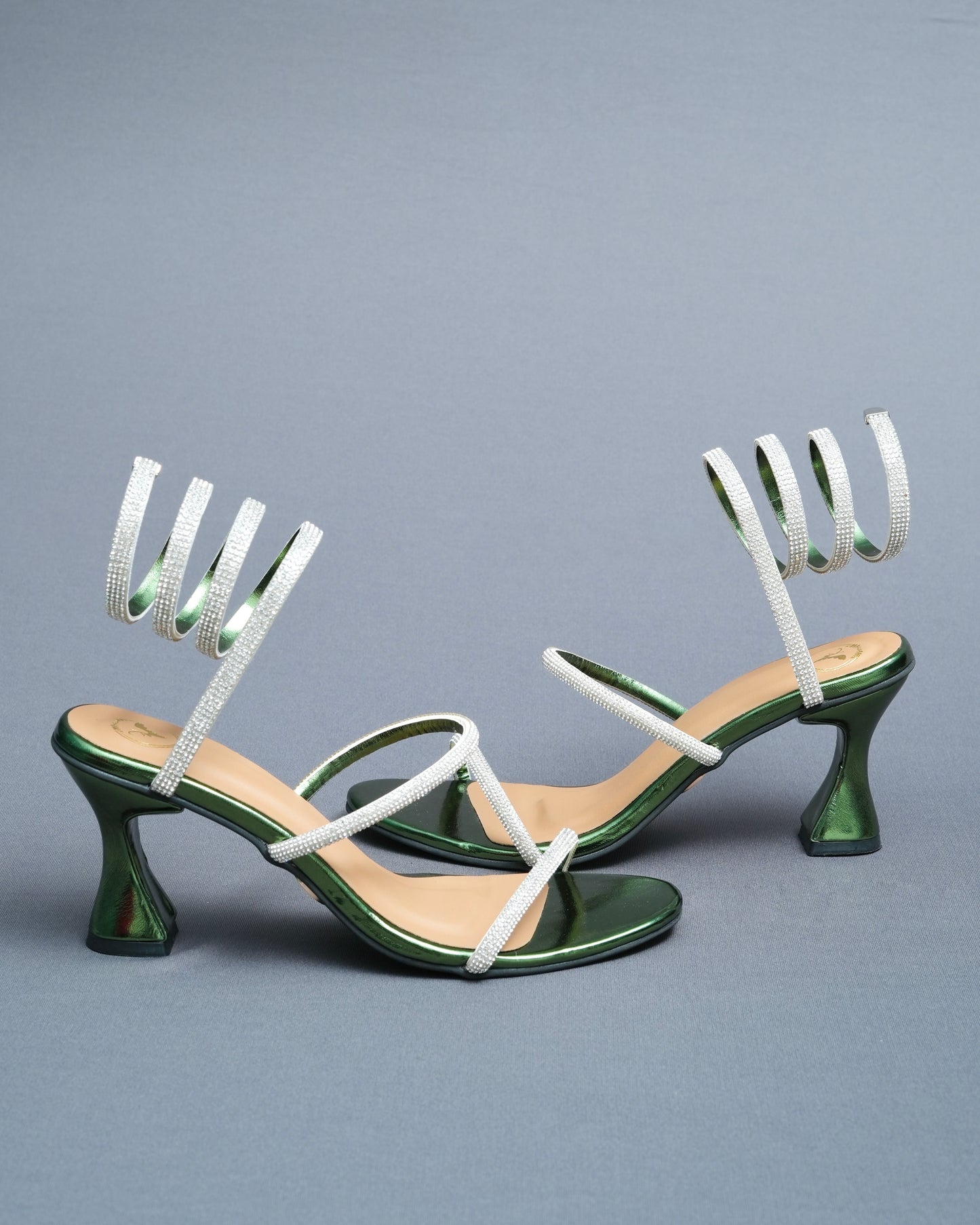 Faux Leather Open Toe Green Spring Heels