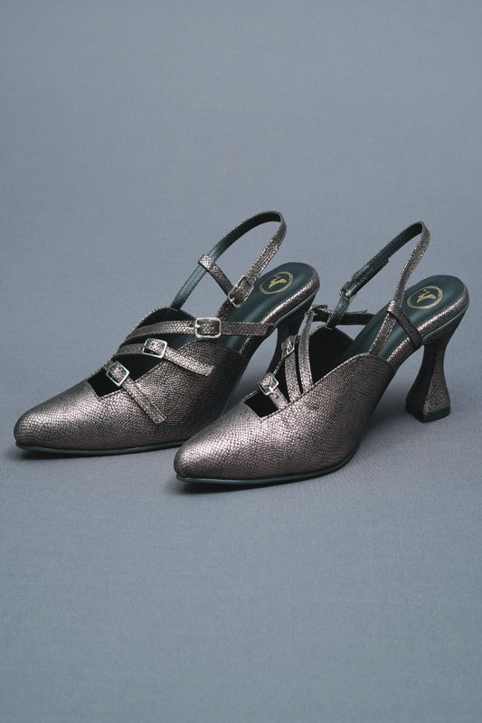 Close Toe Faux Leather Grey Perry Heels