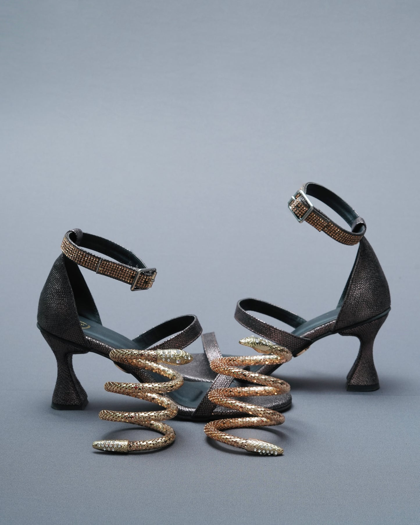 Open Toe Brown Mesh Bangle Spring Heels