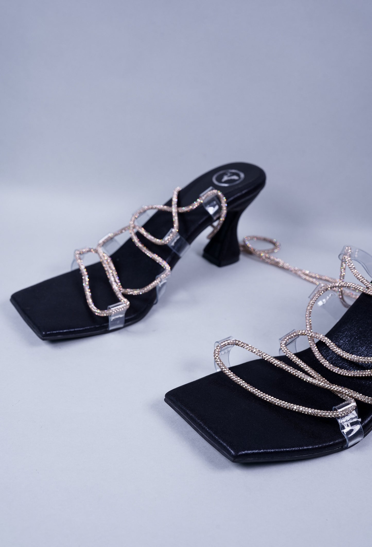 Black Stringy Shoe Lace Heel Sandal