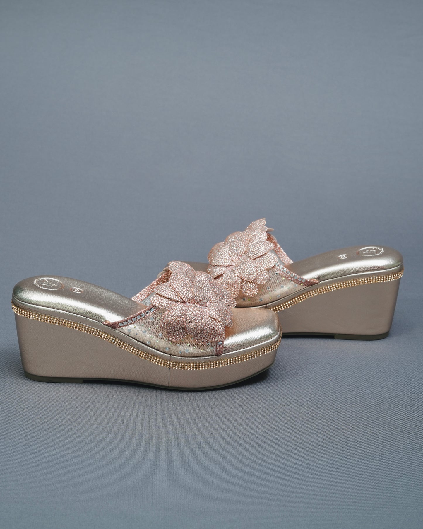 Open Toe Rose Gold Wedge Heels