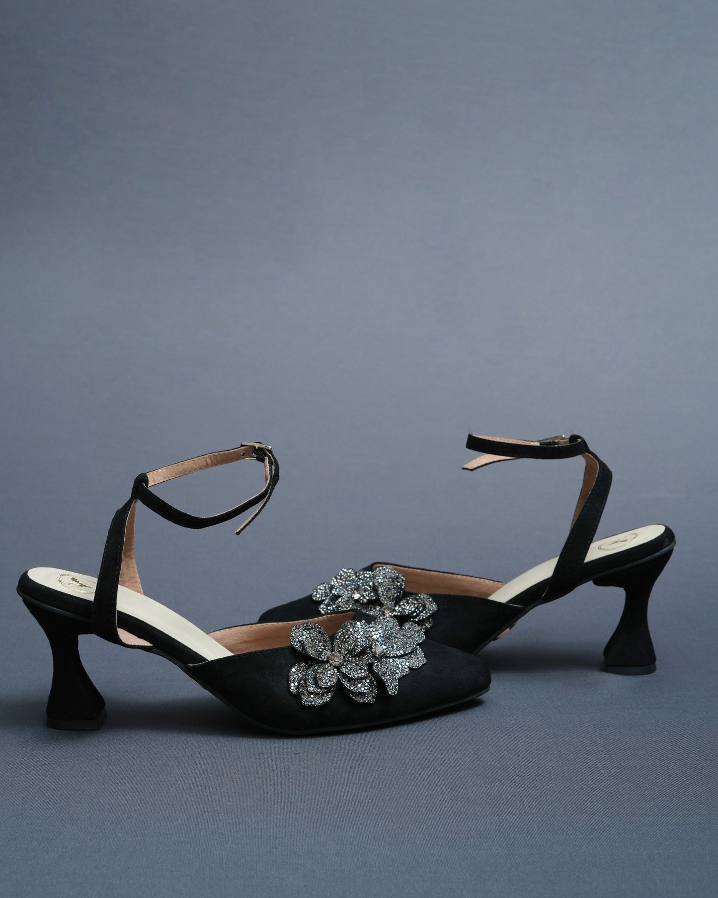 Black Bow Suede Closed Toe Heels
