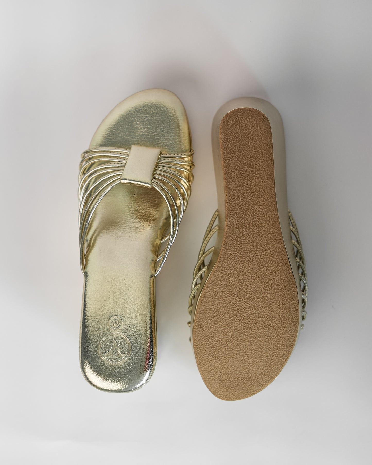 Gold Open Toe Slip-on closure Biscuit Wedge