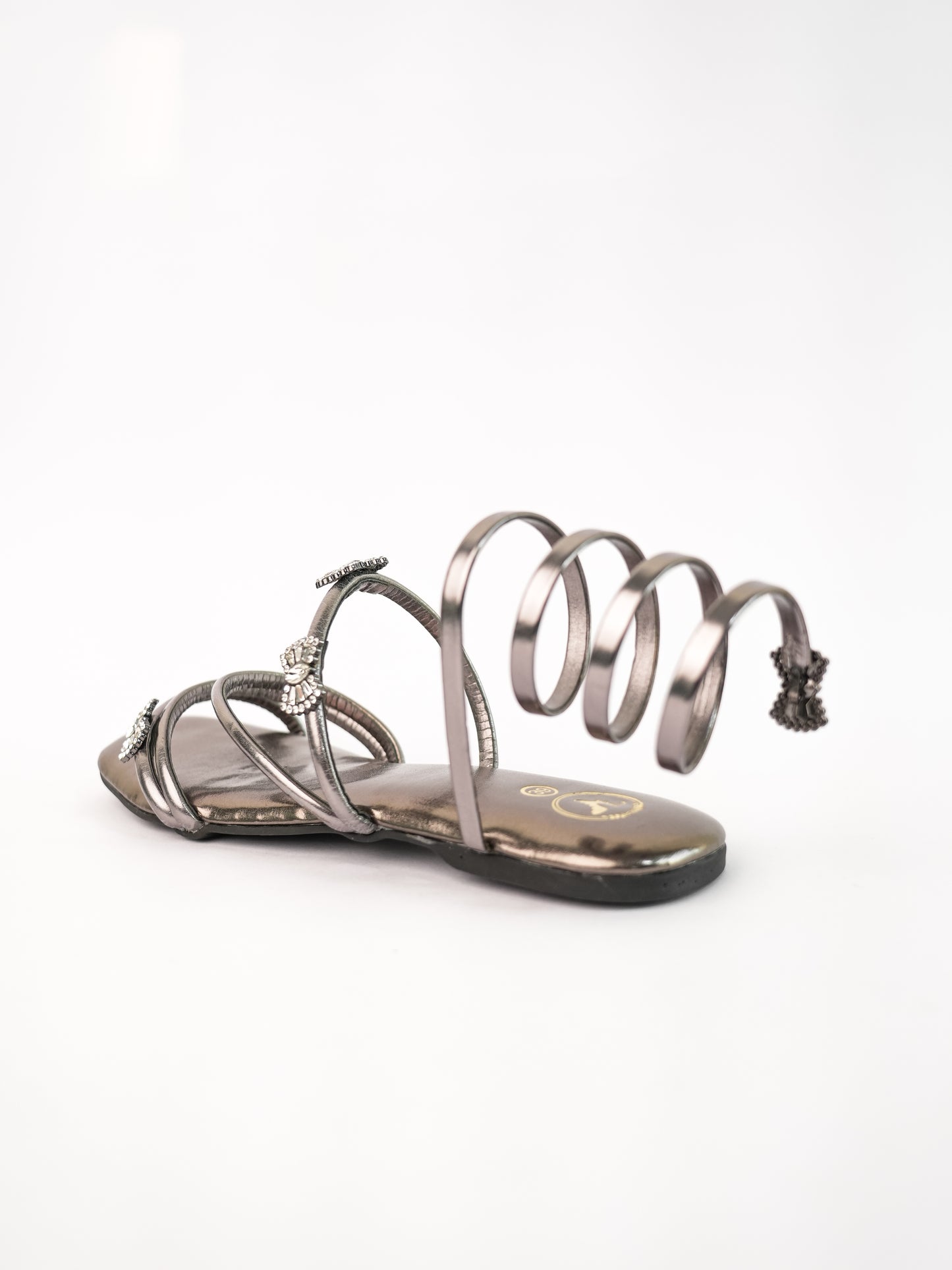 Grey Open Toe Narrow Fit Butterfly Spring Flats