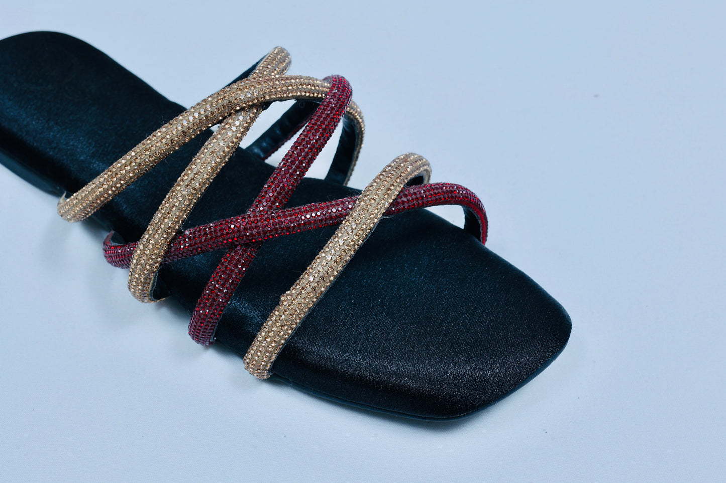 Red & Black Multi string Open Toe Flats