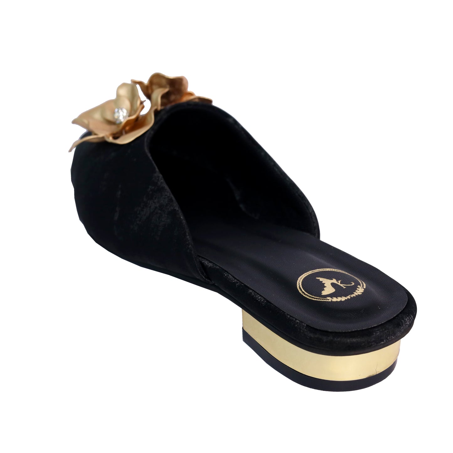 Women Floral Embroidered Black Buns & Roses Kitten Heel