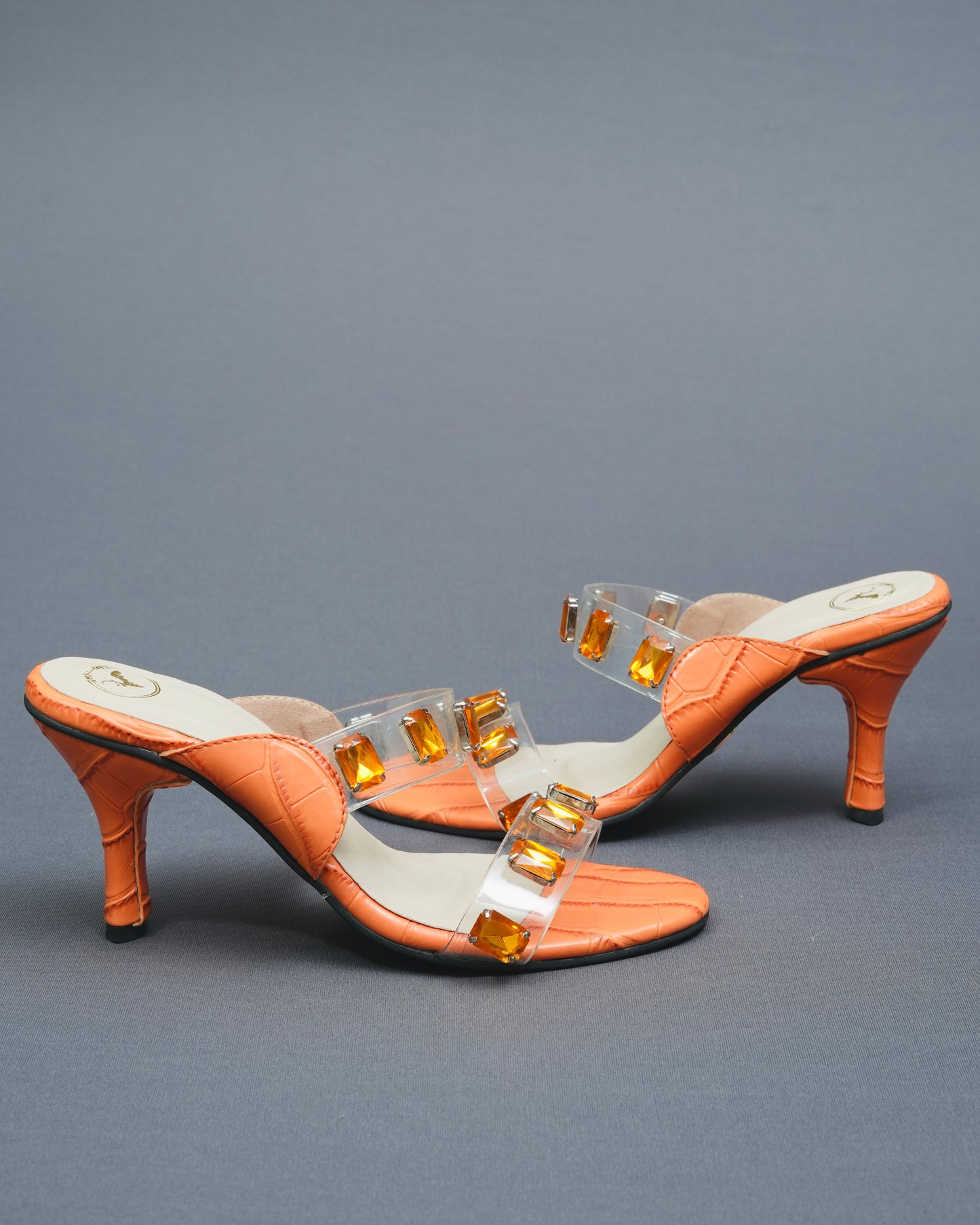 Open Toe Faux Leather Orange Carats Heels