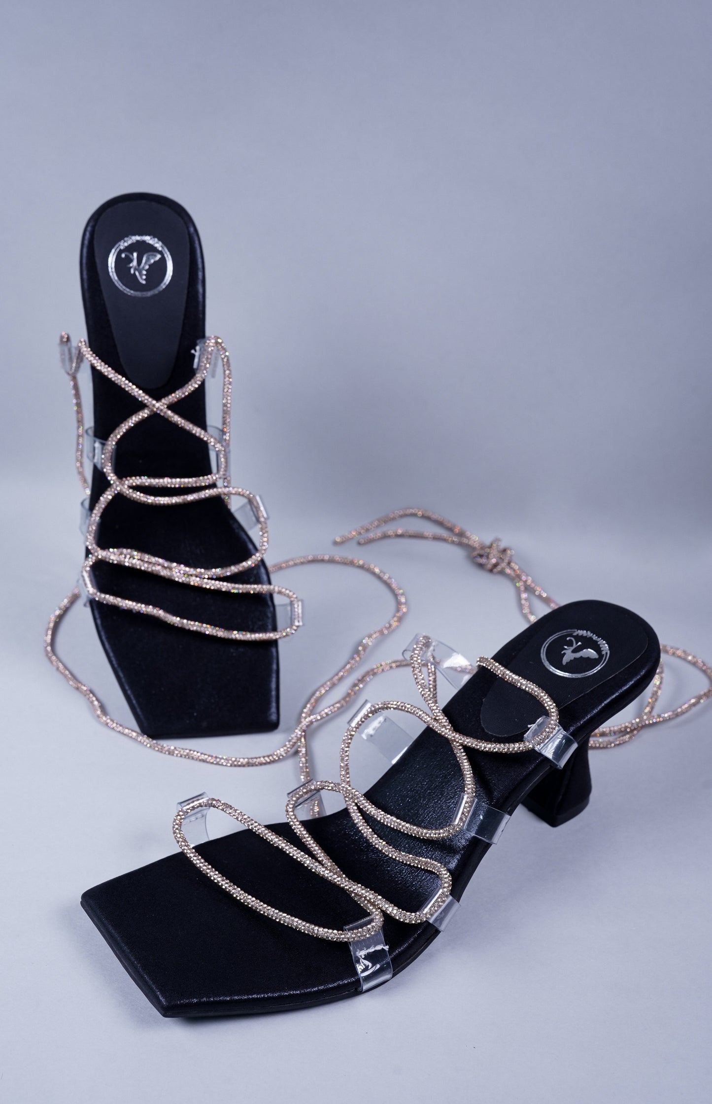 Black Stringy Shoe Lace Heel Sandal