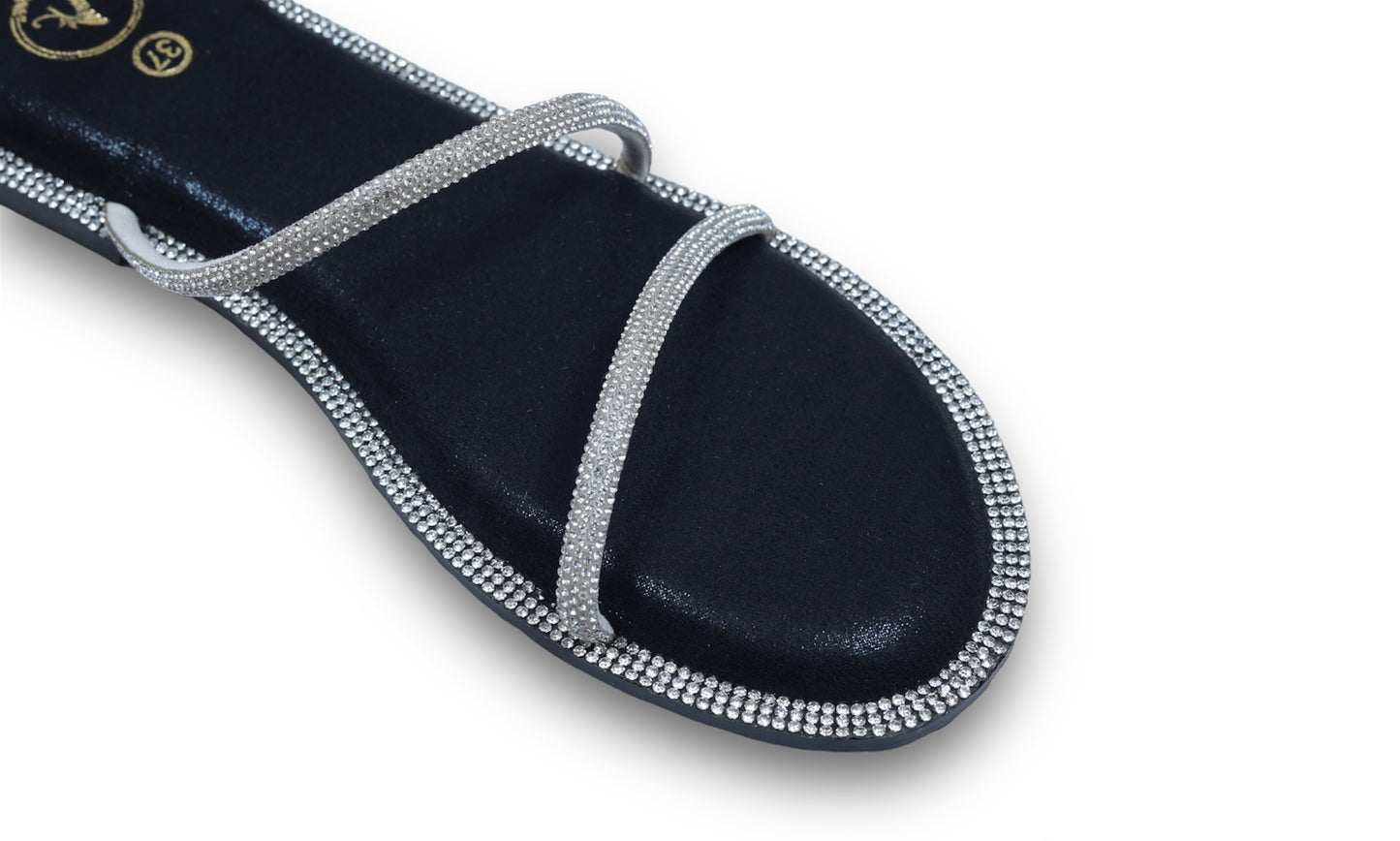Silver Spring with Black Pillow Walk Base Open Toe Flats