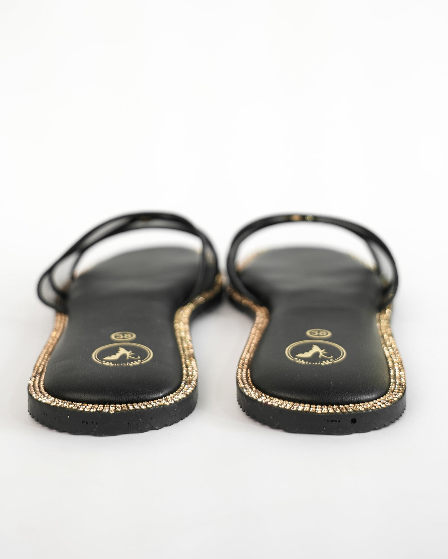 Black Open Toe Narrow Fit Flats