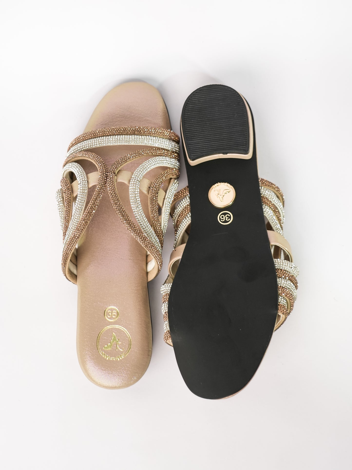 Beige Open Toe Dual Gema Flats