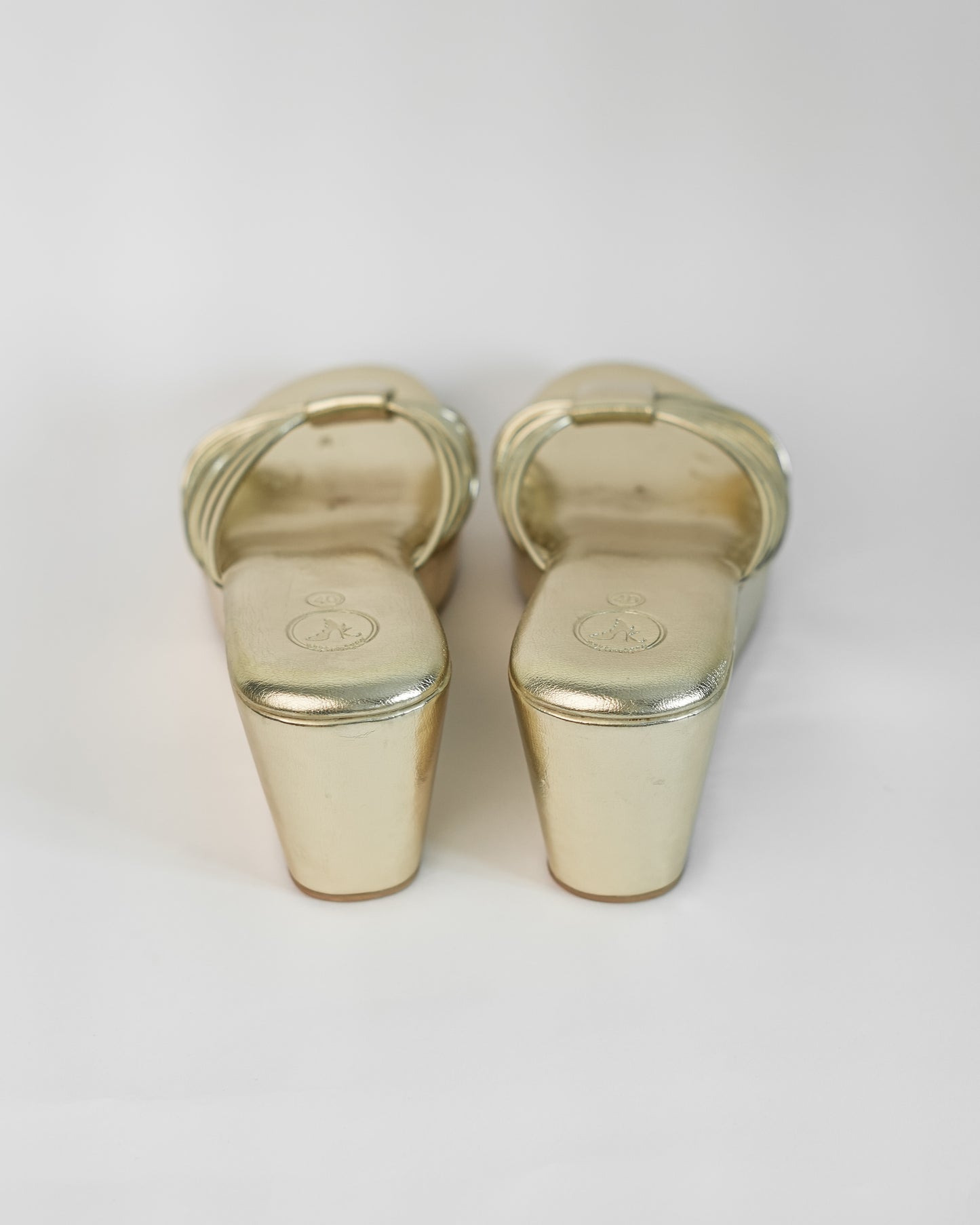 Gold Open Toe Slip-on closure Biscuit Wedge