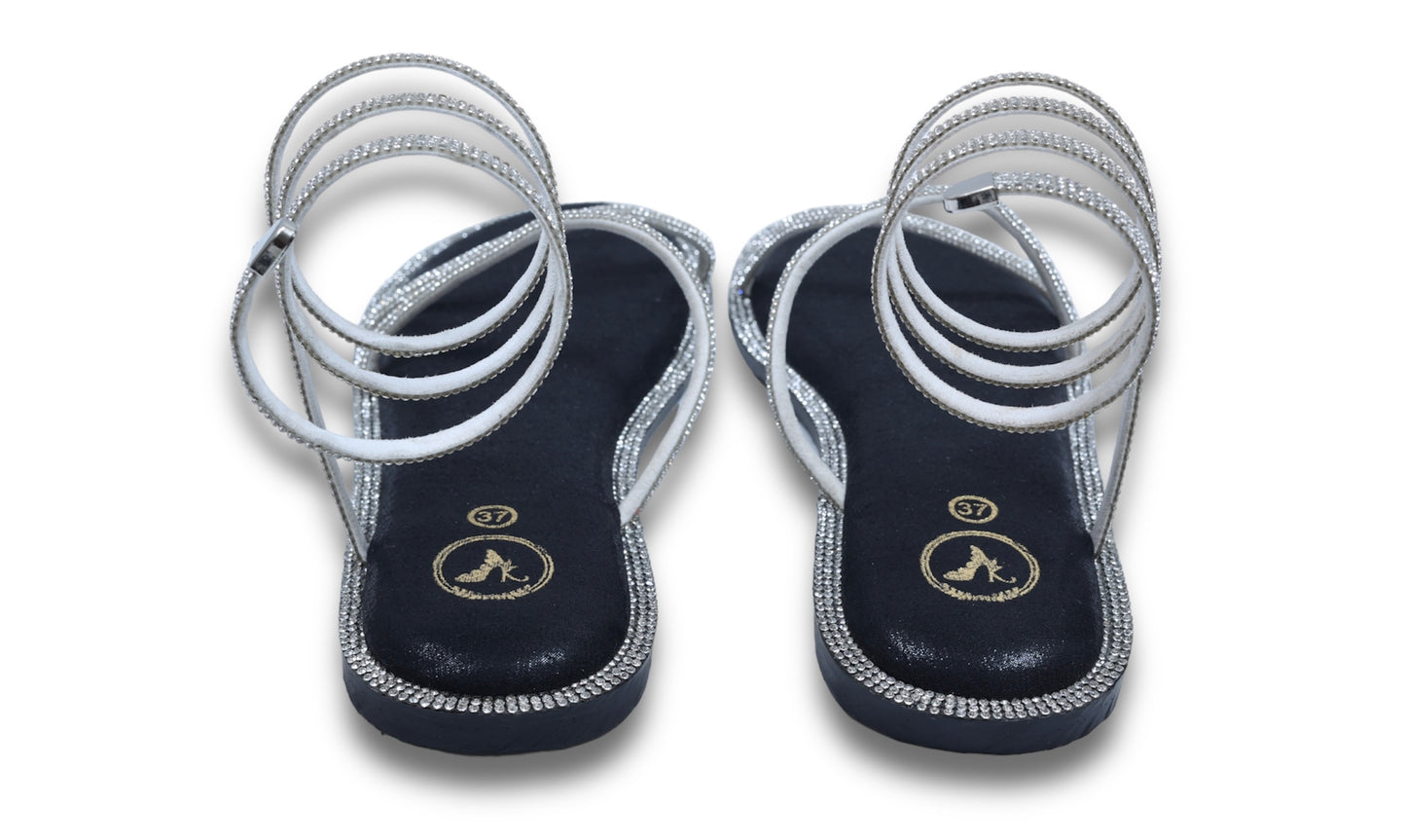 Silver Spring with Black Pillow Walk Base Open Toe Flats