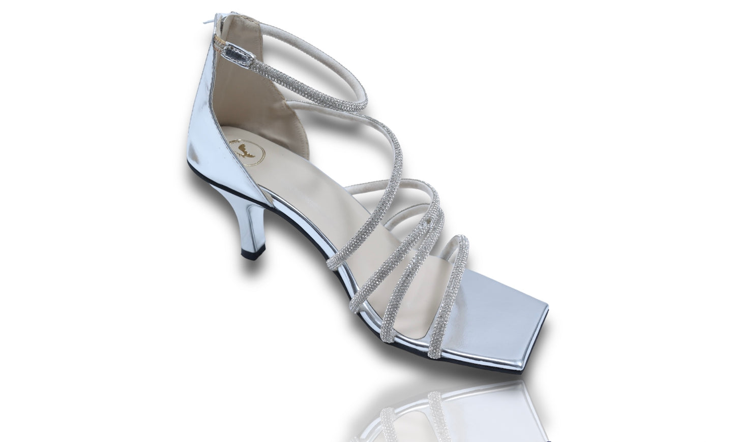 Atimka Silver Open Toe Heels