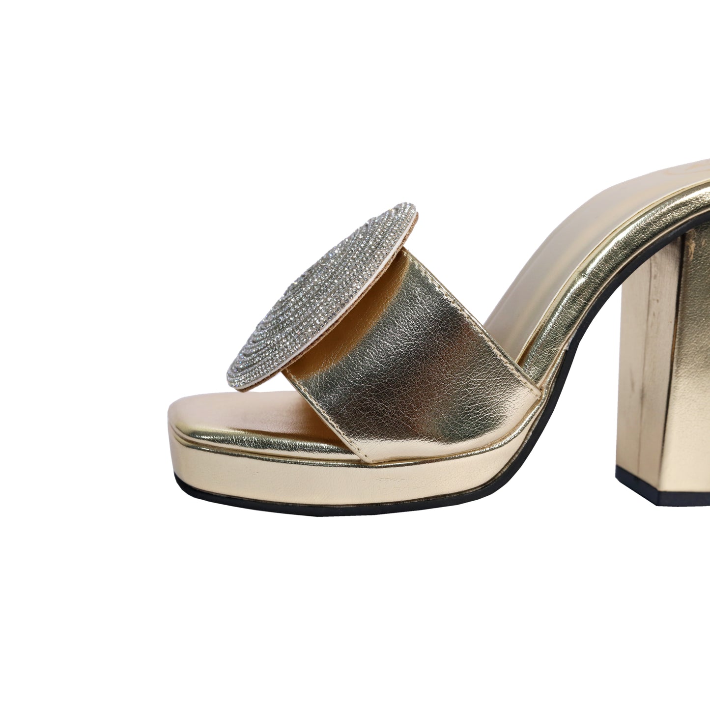 Women Open Toe Cube Globe Elevation Gold Heel