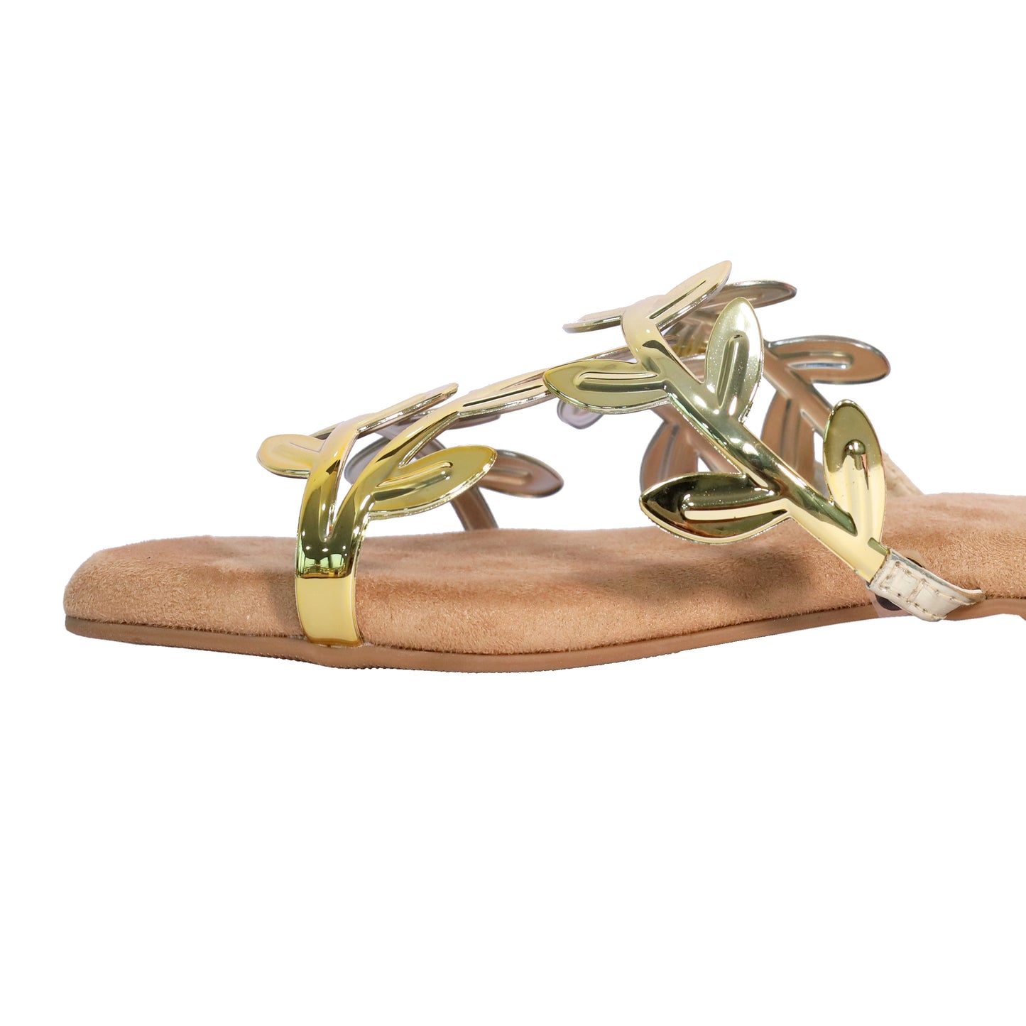 Gold Faux Leather Open Toe Gold Leafy Flat