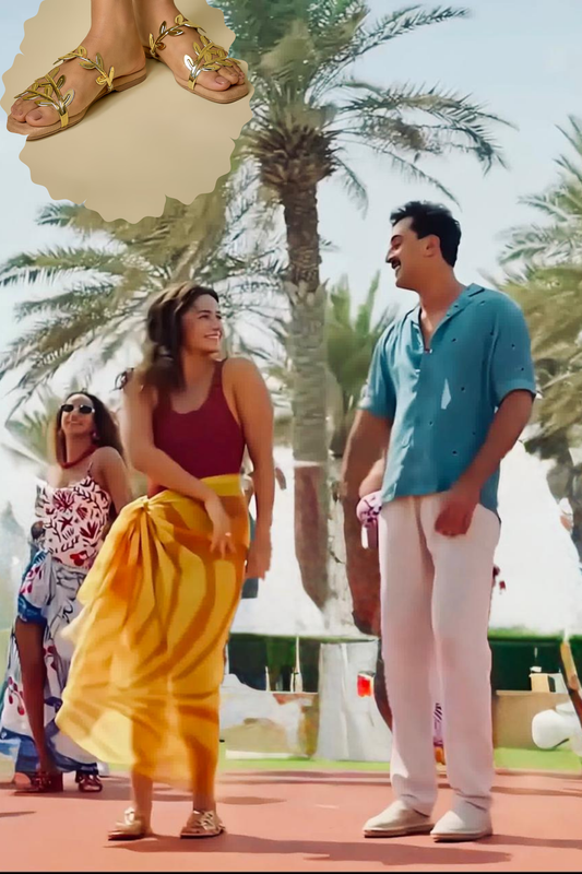 Gold Alia Bhatt Faux Leather Open Toe Gold Leafy Flat