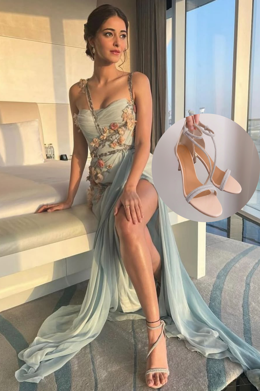 Beige Ananya Edit Textured Heels Sandals