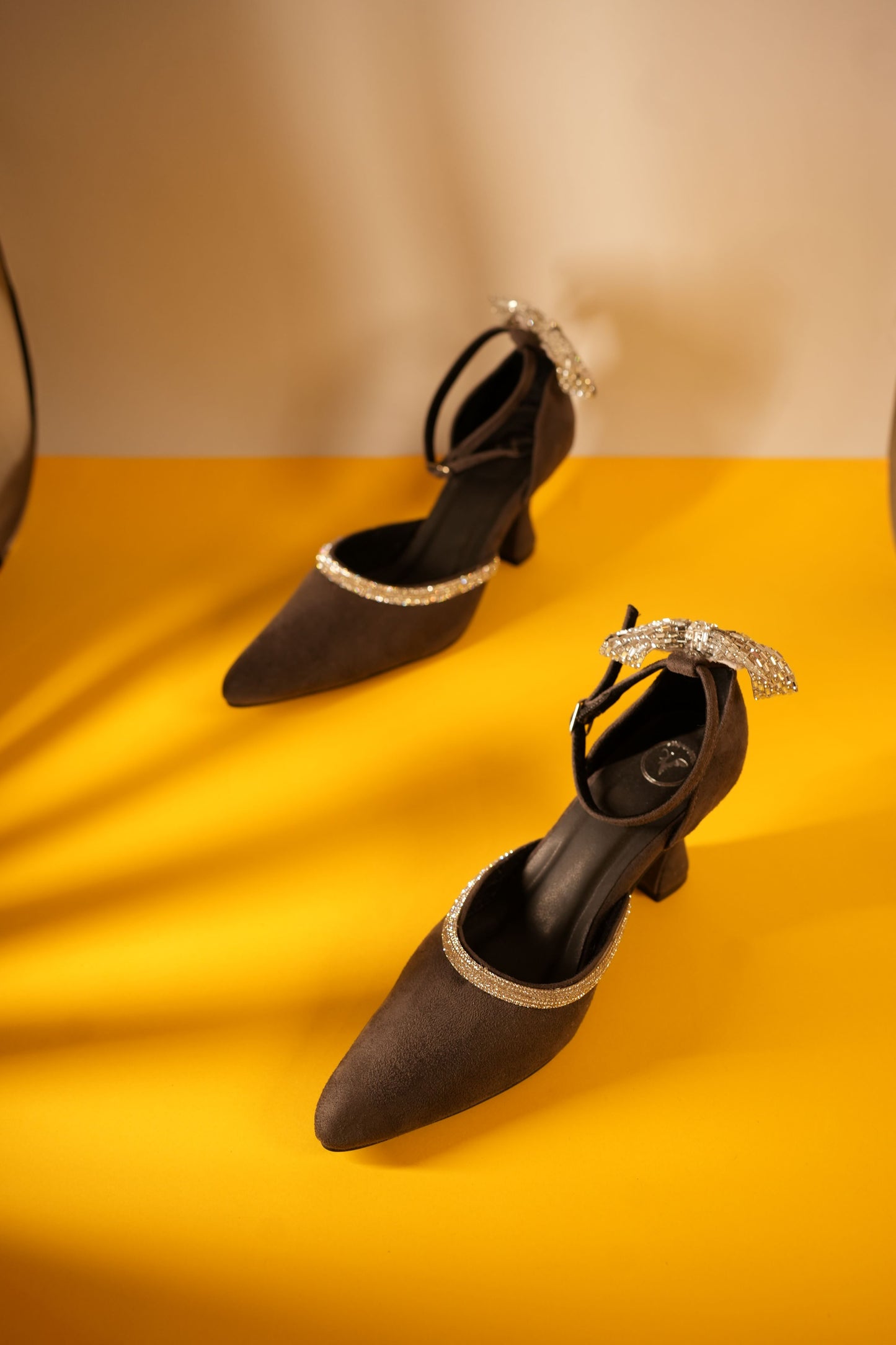 Grey Bow Back Pointed Toe Heel Sandals