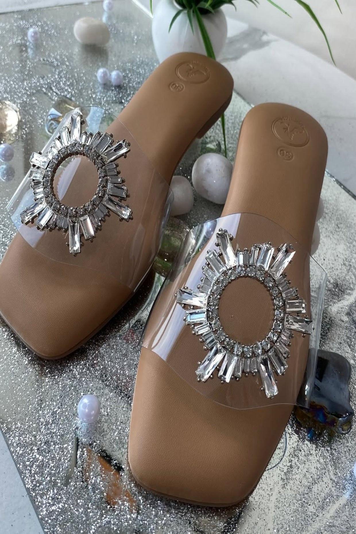 Brown Star Sliders Open - Toe Flats