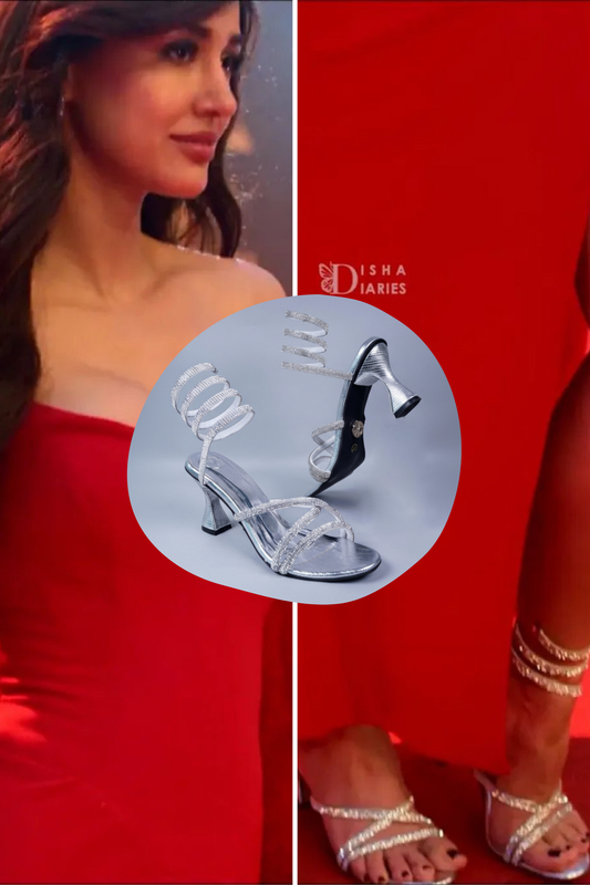 Disha Patani Silver Spring Heel Sandal