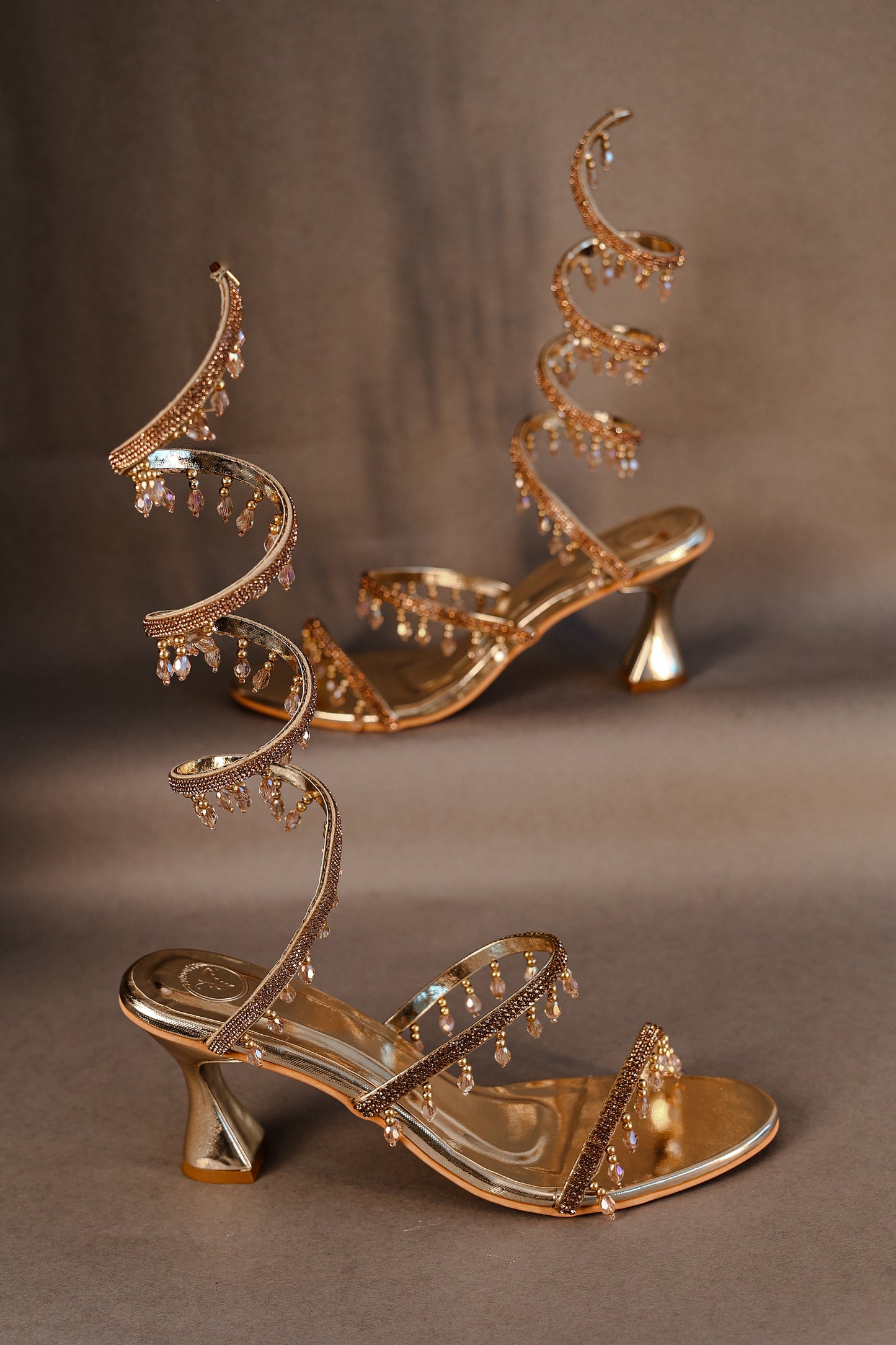 Champagne Gold Spring with Emblishment Heel Sandal