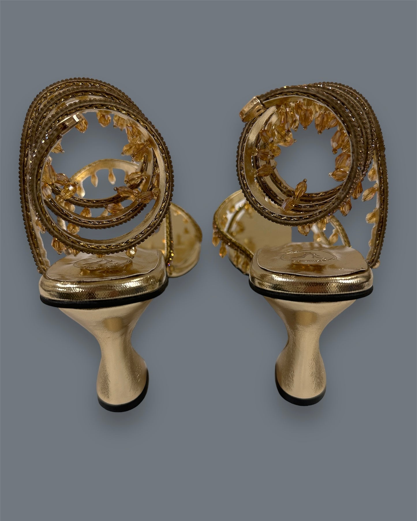 Champagne Gold Spring with Emblishment Heel Sandal