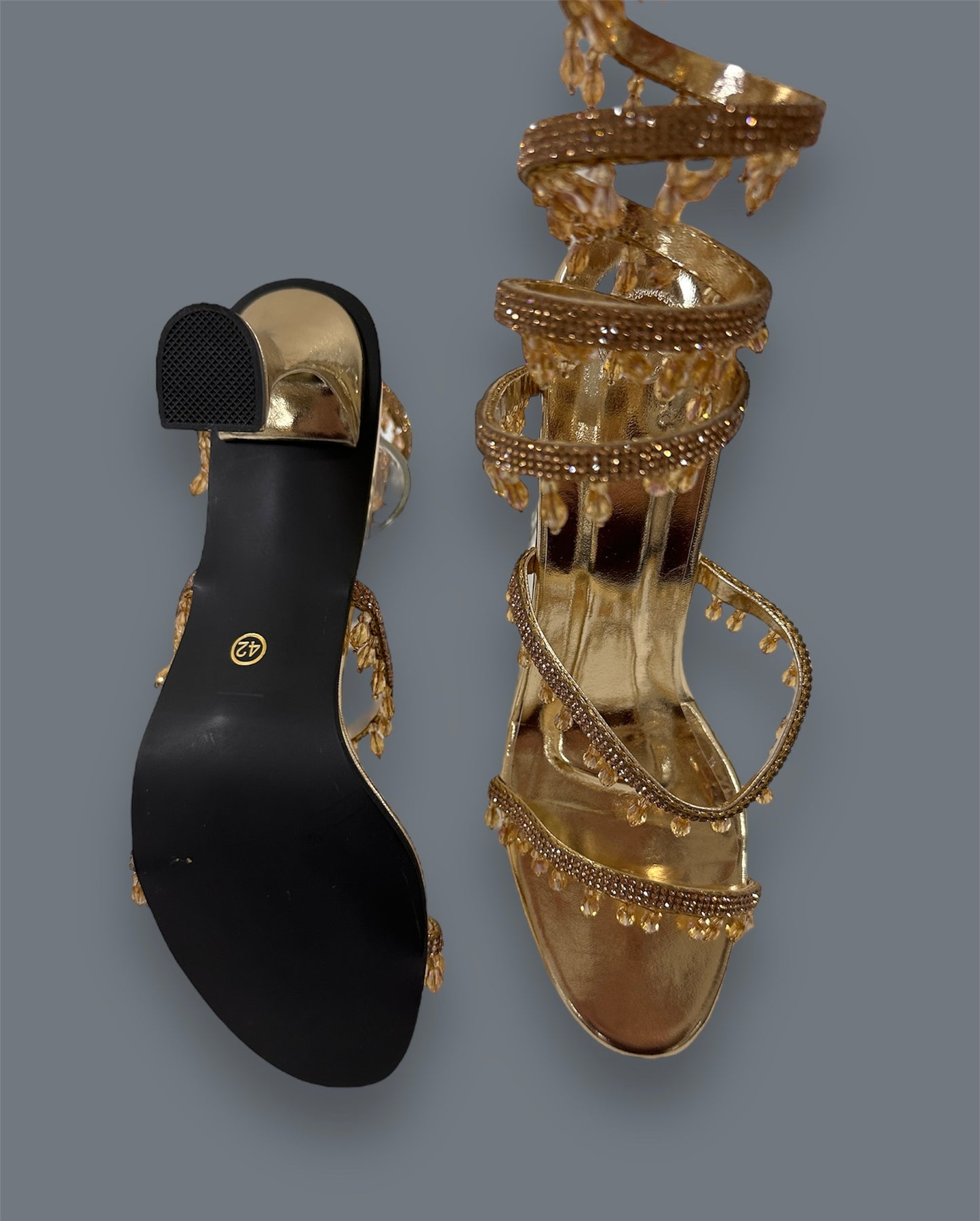 Champagne Gold Spring with Emblishment Heel Sandal