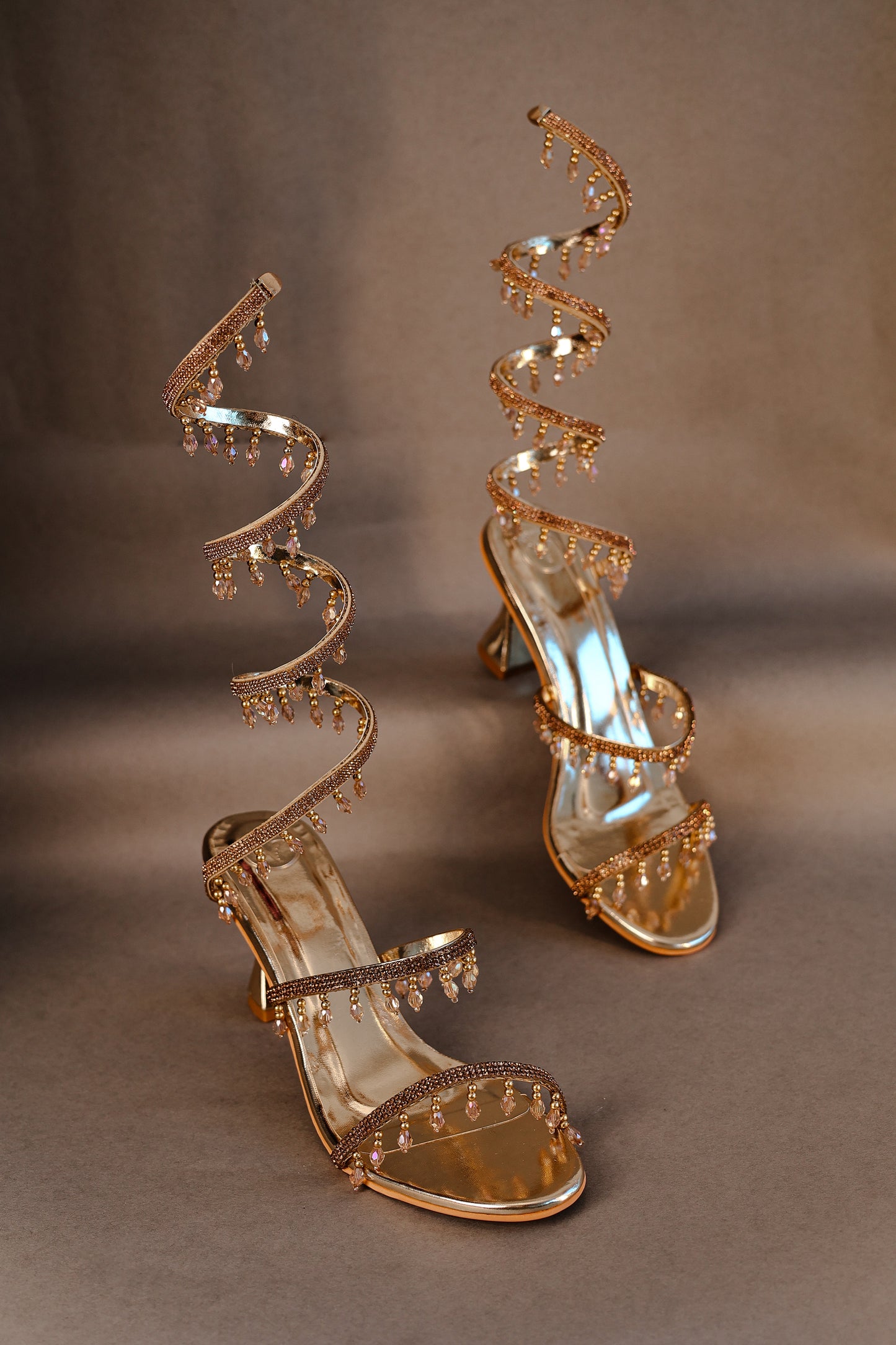 Champagne Gold Spring with Emblishment Heel Sandal