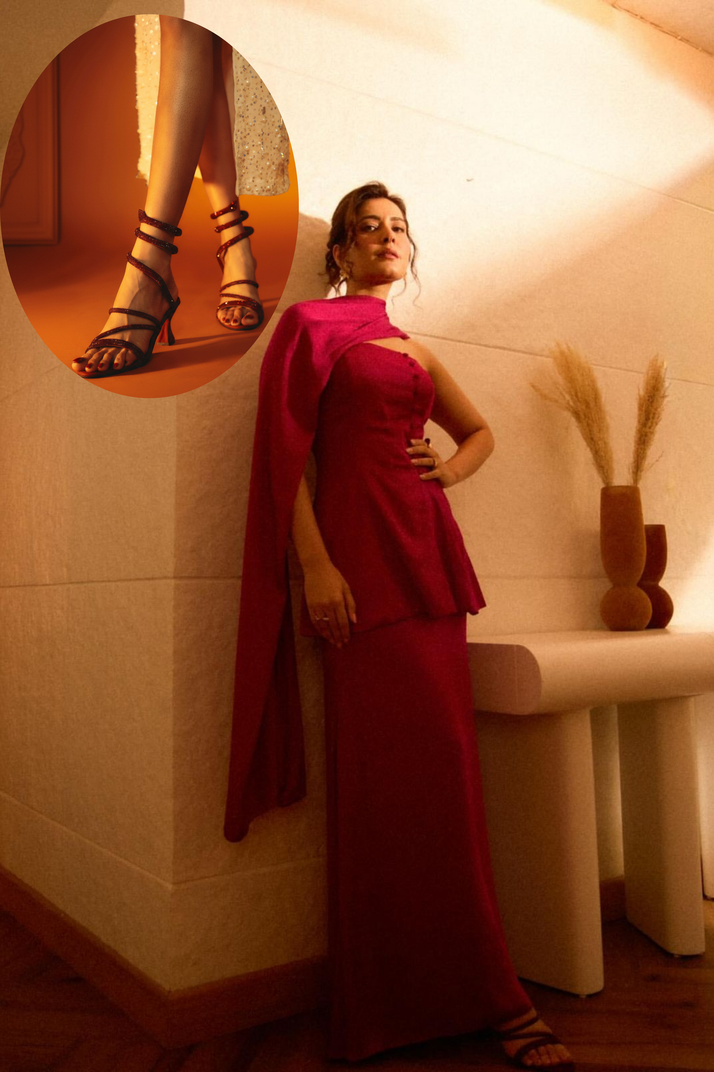 Red Diamond Rashi Khanna Swarovski Strings Open Toe Heel Sandals