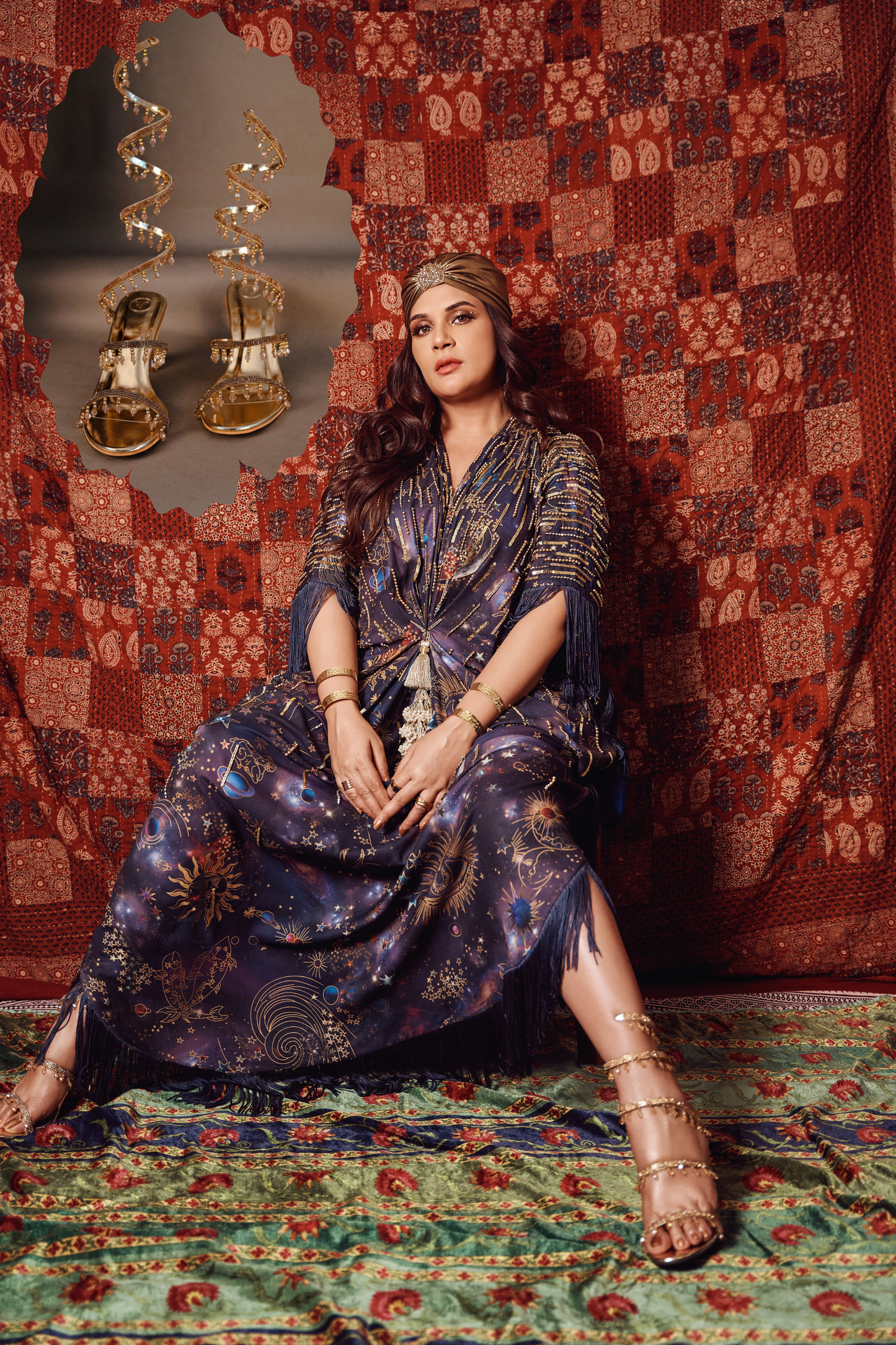 Richa Chadha Champagne Gold Spring with Emblishment Heel Sandal