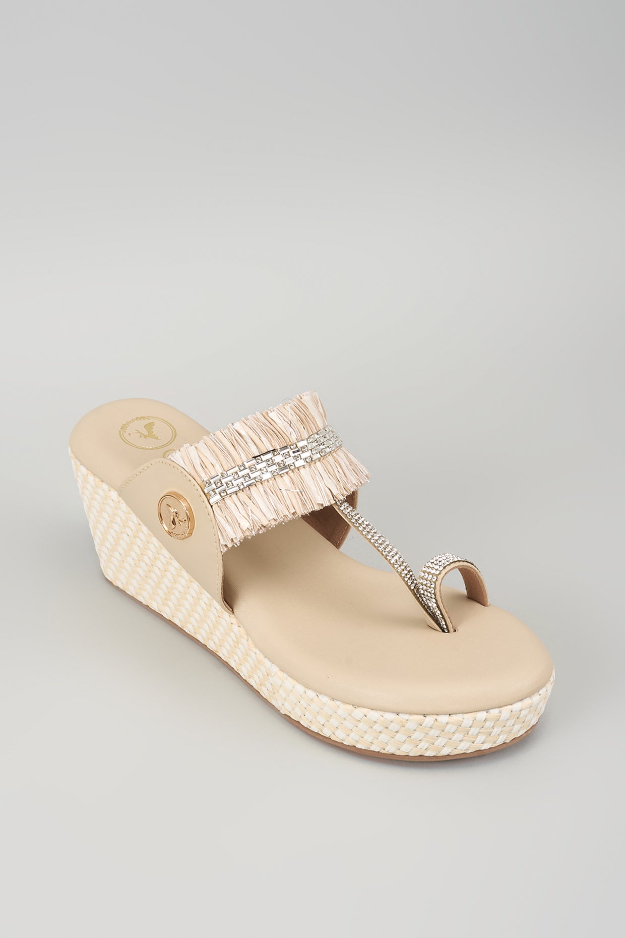 Beige Open Toe Slip-on closure Kohlapuri Wedge