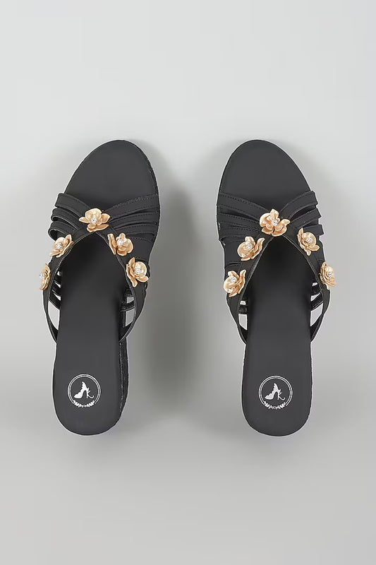 Black Petal Wedge - Sana K Luxurious Footwear