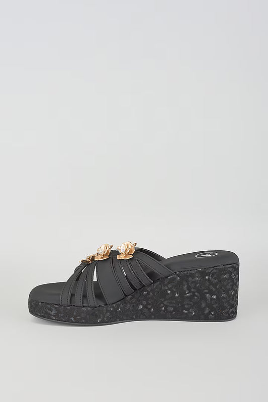 Black Petal Wedge - Sana K Luxurious Footwear