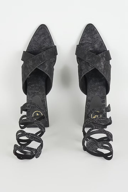 Black Twister Spring Kitten Heel - Sana K Luxurious Footwear