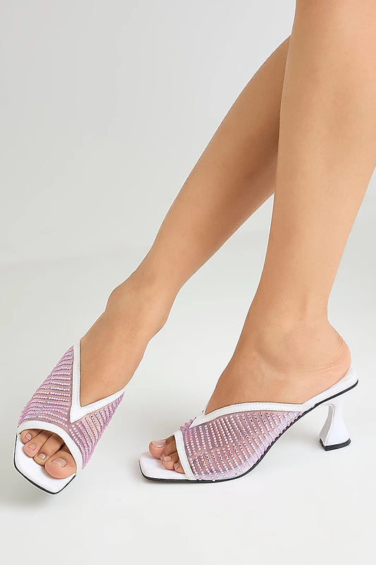 White With Rose Gold Studed Net Heel