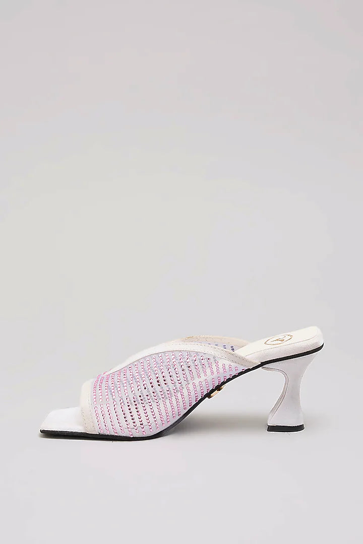 White With Rose Gold Studed Net Heel