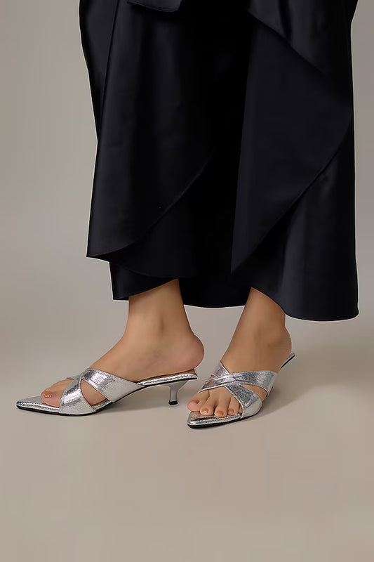 New Silver X Kitten Heel