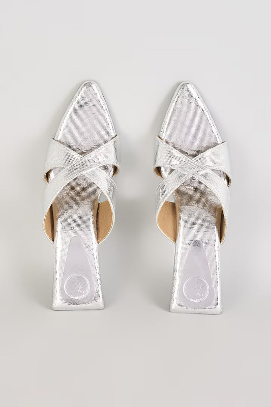New Silver X Kitten Heel
