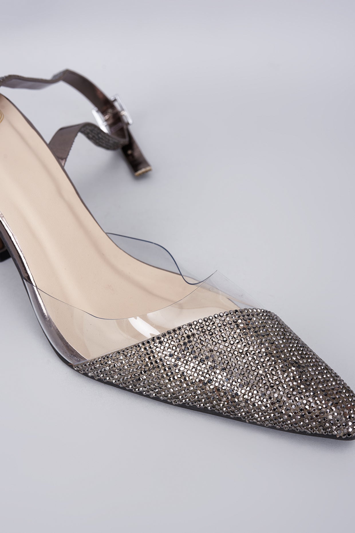 Silver Sleek Cheek Pointed Toe Heel Sandals