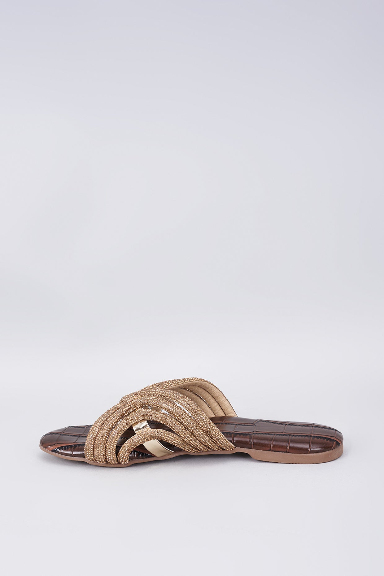 Brown Synthetic & Vegan Diamond Rhinestone Embellished Crocs Flats