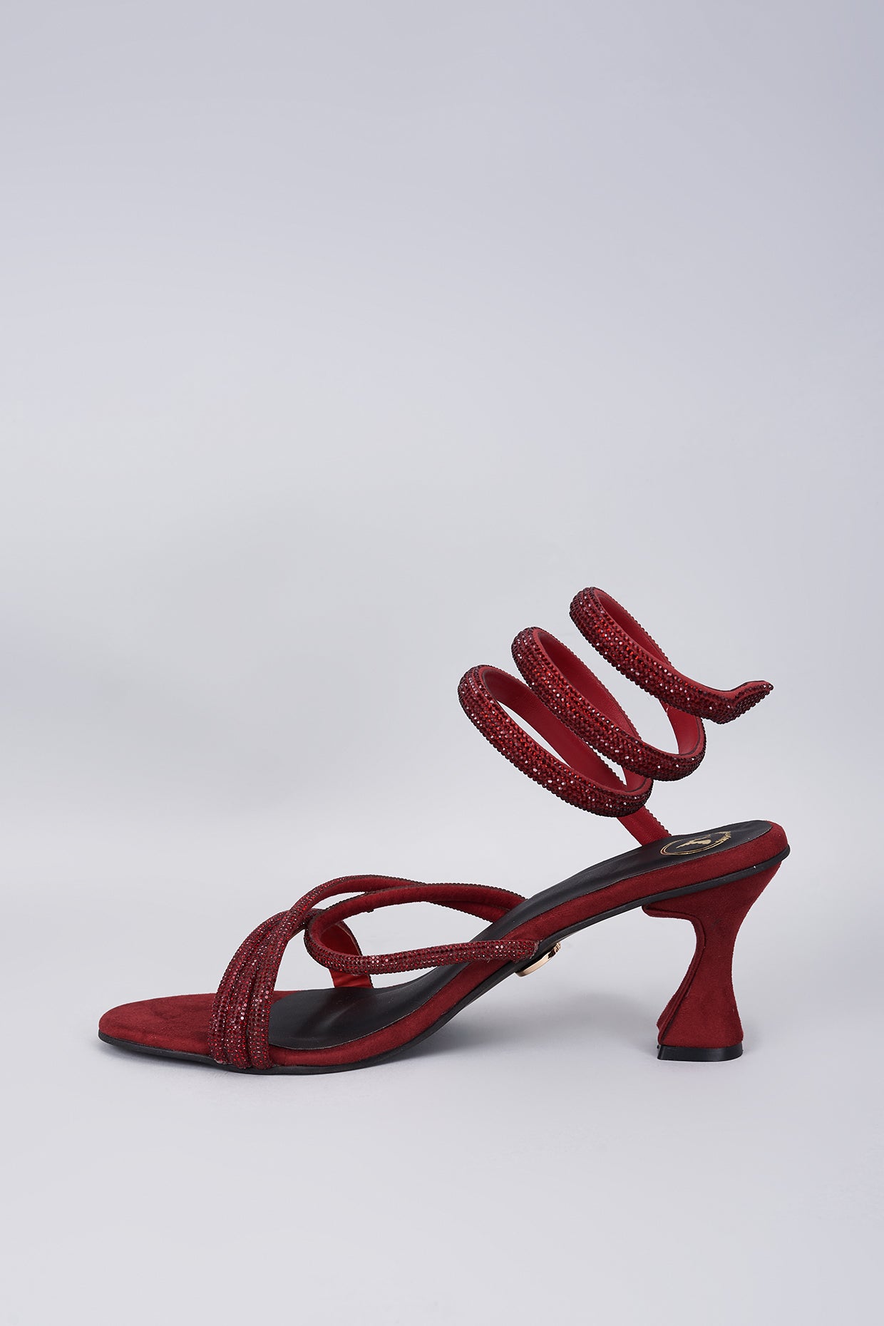 Red Diamond Swarovski Strings Open Toe Heel Sandals