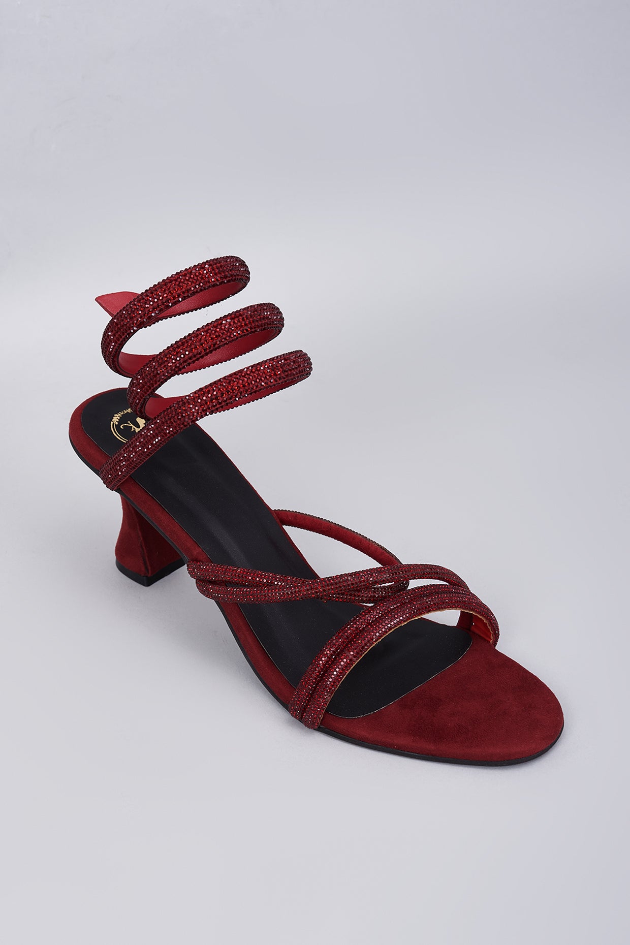 Red Diamond Swarovski Strings Open Toe Heel Sandals
