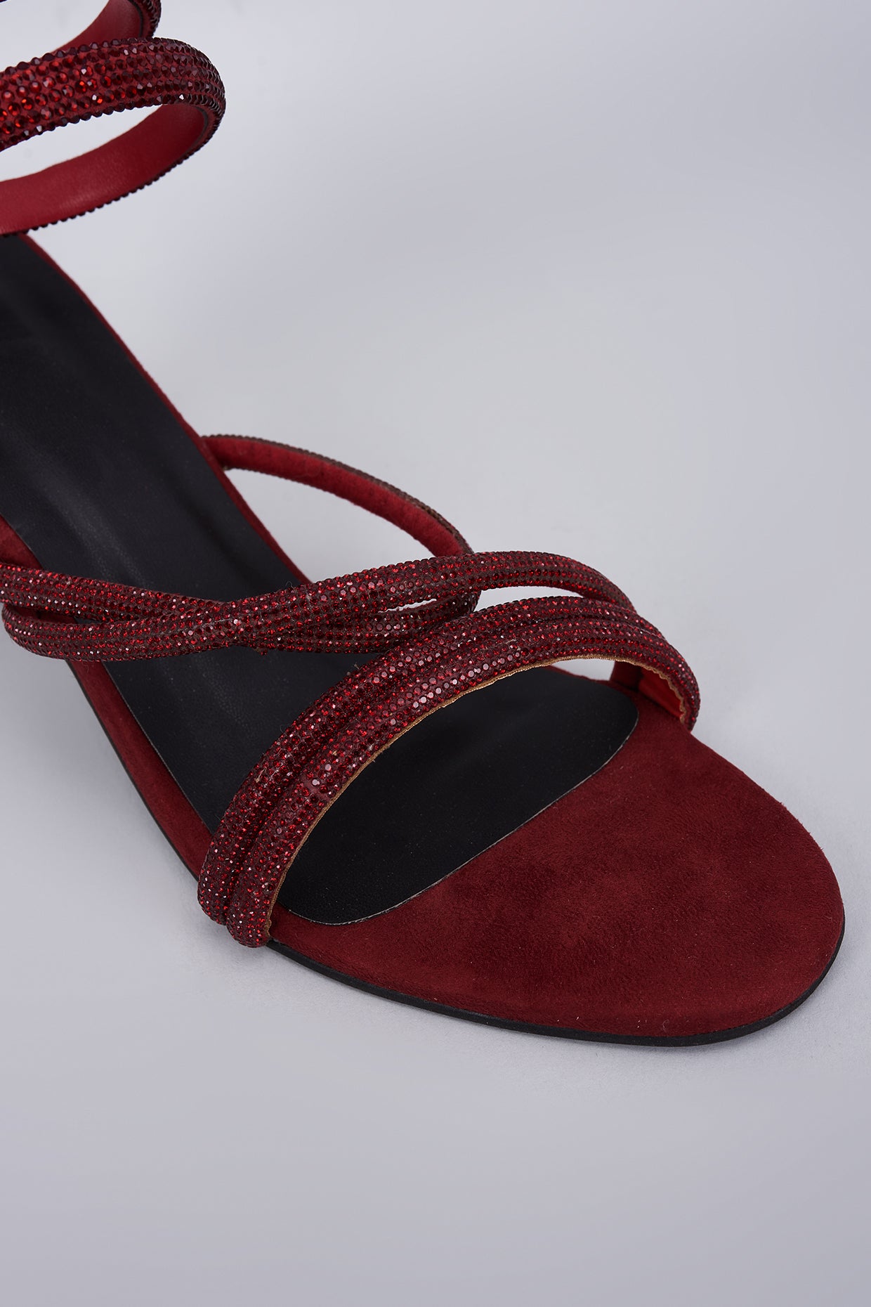 Red Diamond Swarovski Strings Open Toe Heel Sandals