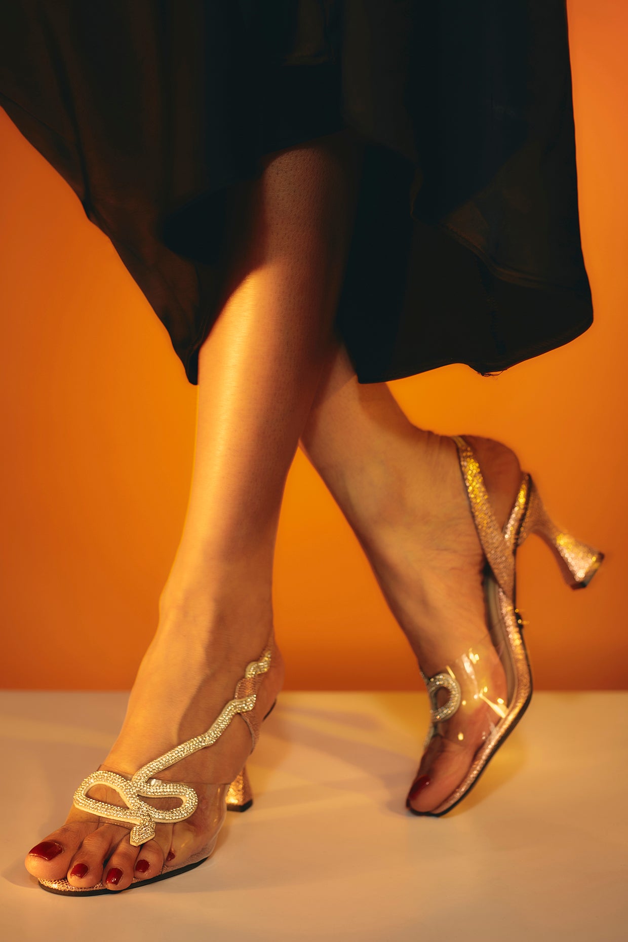 Faux Leather Rose Gold Zigzag Snake Open Toe Heels