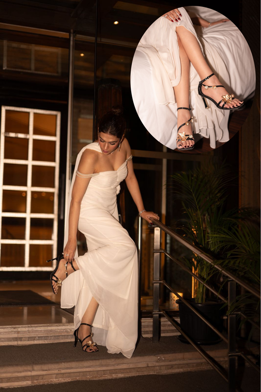 Black Shraddha Das Open Toe LA Flor Heels