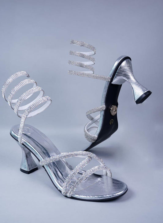 Disha Patani Silver Spring Heel Sandal